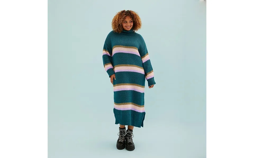 Tanya Roll Neck Stripe Knitted Midi Dress - Teal, Small