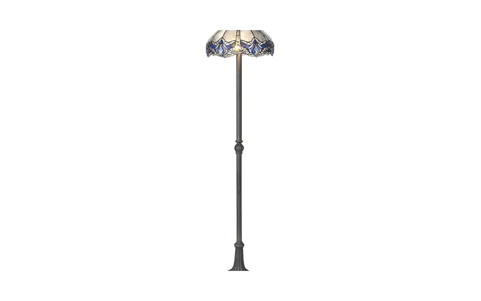 Axis 2 Light Leaf Design Floor Lamp E27 With 40cm Tiffany Shade Blue Clear Crystal Aged Antique Brass Luxuria