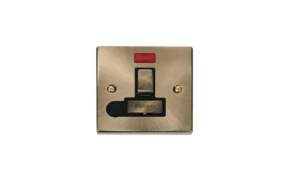 Click Deco 13a Fused 'ingot' Dp Switched Connection Unit With Flex Outlet & Neon Antique Brass Insert Black
