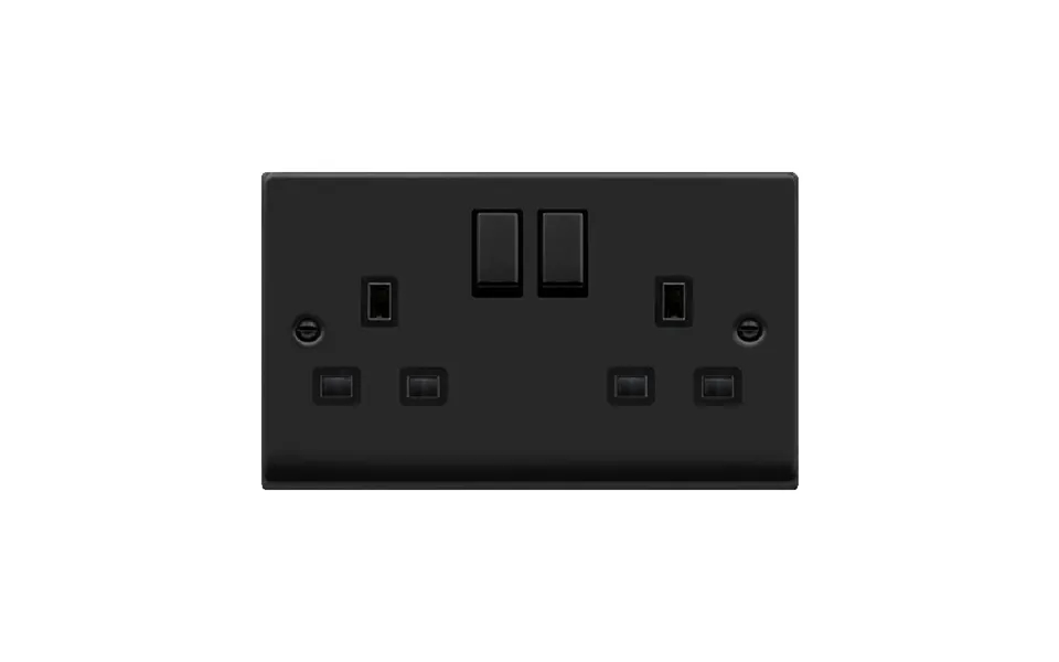 Click Deco 2 Gang 13a Dp 'ingot' Switched Socket Outlet Twin Earth Matt Black Insert Black