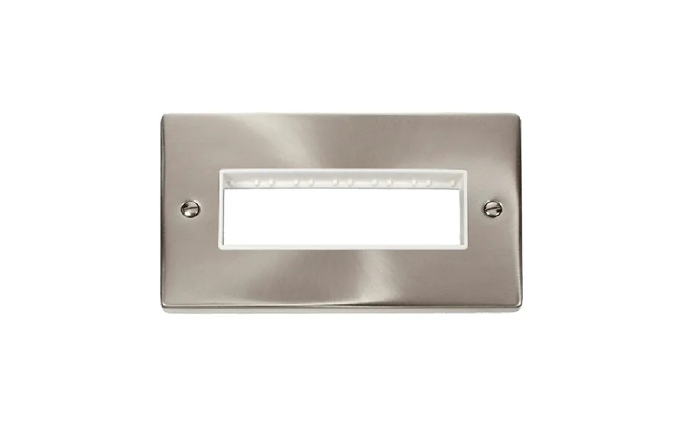 Click Deco 2 Gang Plate 6 Aperture Unfurnished Plate Satin Chrome White Inserts