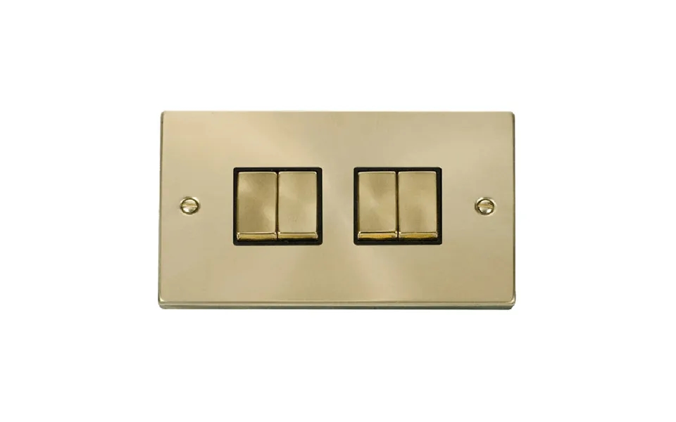 Click Deco 4 Gang 2 Way Ingot 10ax Switch Satin Brass Black Inserts