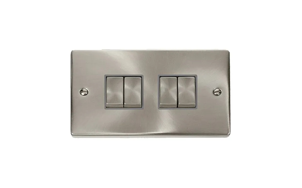 Click Deco 4 Gang 2 Way Ingot 10ax Switch Satin Chrome Grey Inserts