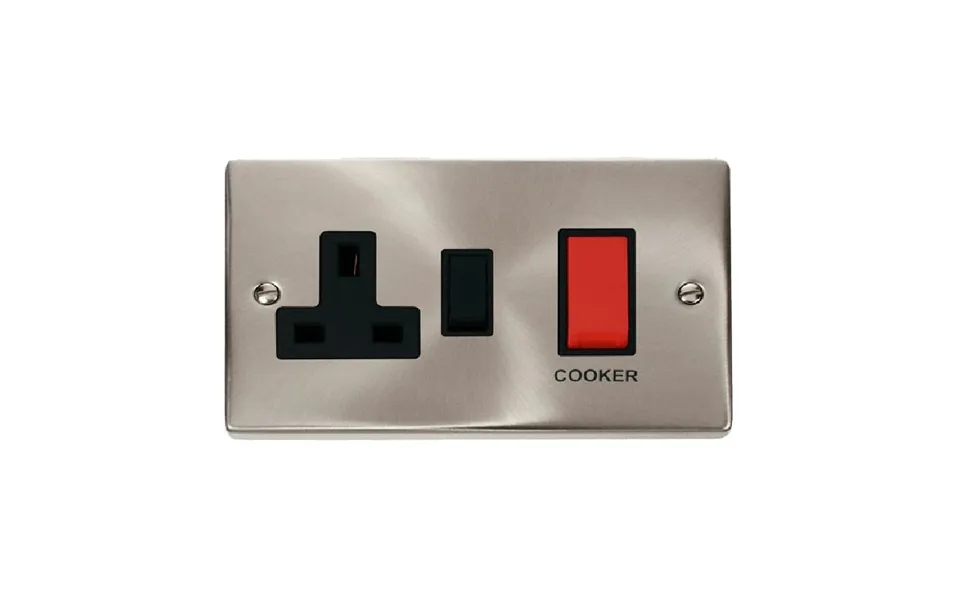 Click Deco 45a Dp Switch 13a Switched Socket Satin Chrome Insert Black