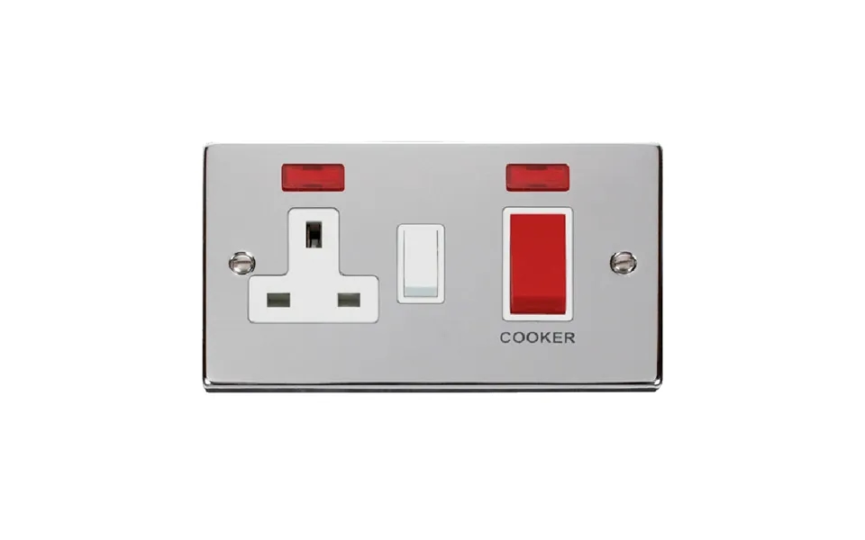 Click Deco 45a Dp Switch With 13a Switched Socket And Neons Polished Chrome Insert White
