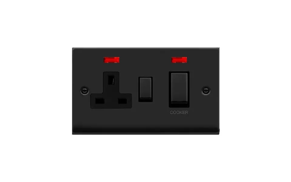 Click Deco 45a Ingot Dp Switch With 13a Switched Socket And Neons Matt Black Insert Black
