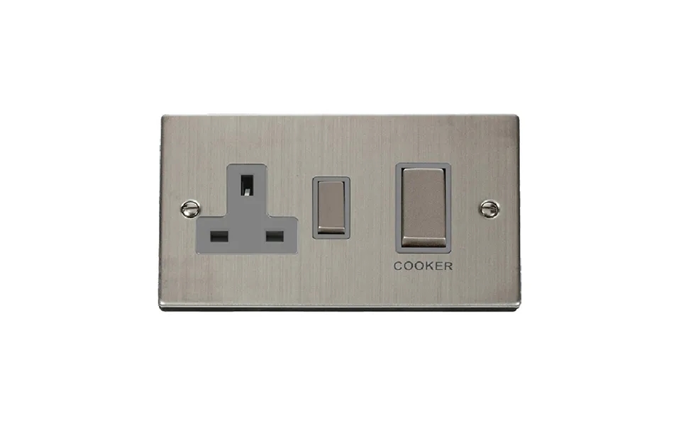 Click Deco 45a Ingot Dp Switch With 13a Switched Socket Stainless Steel Insert Grey