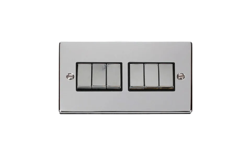 Click Deco 6 Gang 2 Way Ingot 10ax Switch Polished Chrome Black Inserts