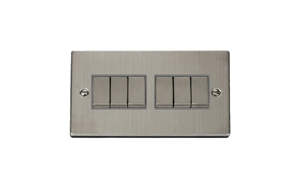 Click Deco 6 Gang 2 Way Ingot 10ax Switch Stainless Steel Grey Inserts