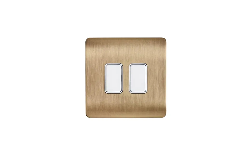 Forum 2 Gang Satin Brass Decorative Cover With White Switch Dimmable