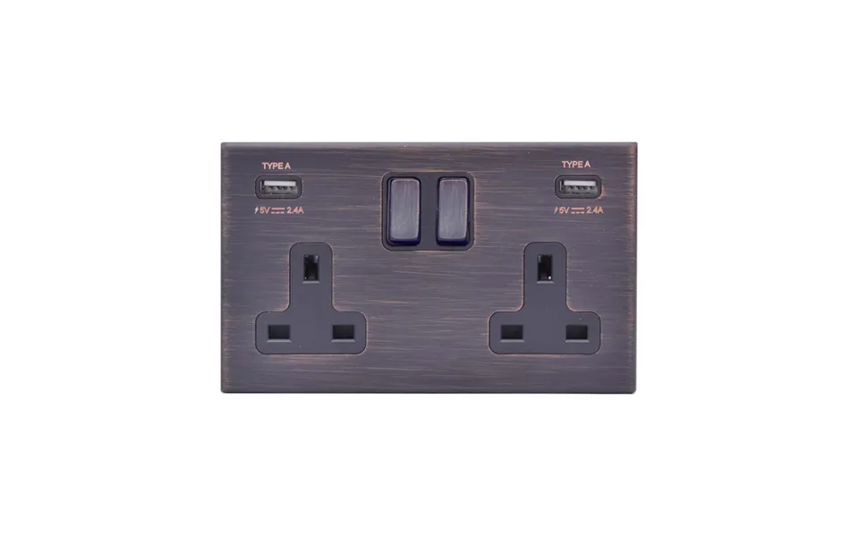Hamilton G2 Richmond Bronze 2g 13a Switched Socket 2 Usb Black Insert