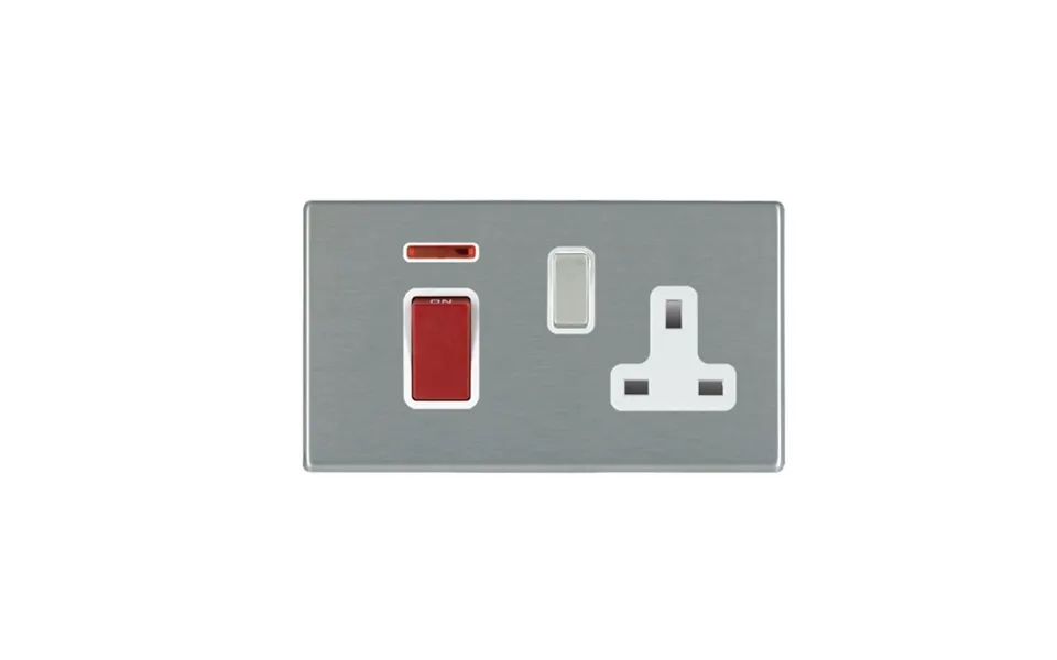 Hamilton G2 Stainless Steel 45a Red Rocker Neon 13a Switched Socket Wh