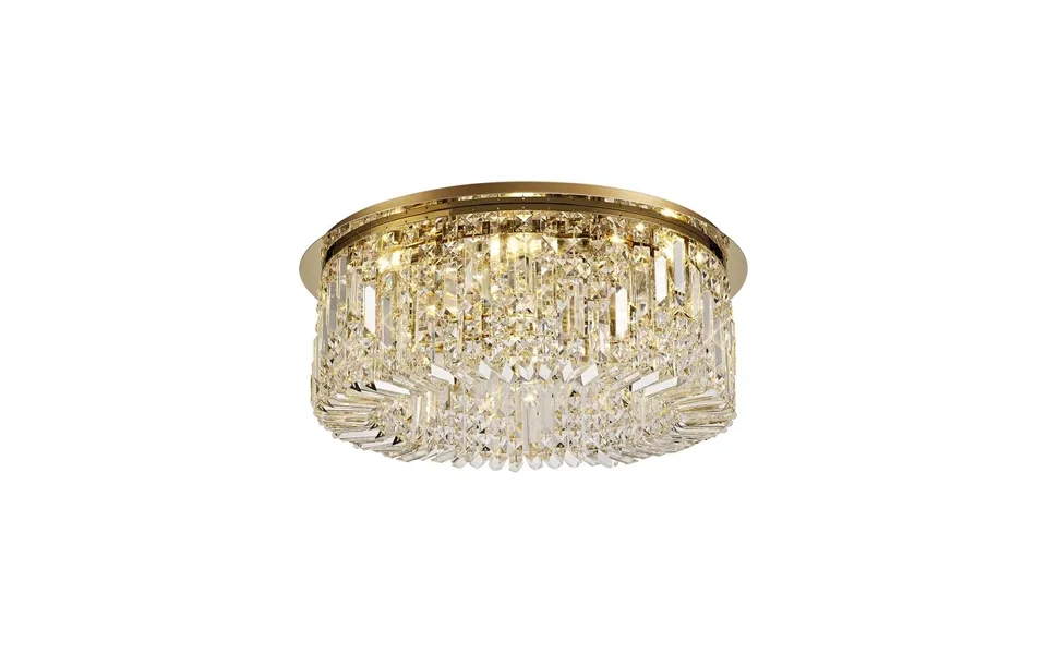 Illumia 65cm Round Flush Chandelier 8 Light E14 Gold Crystal Luxuria