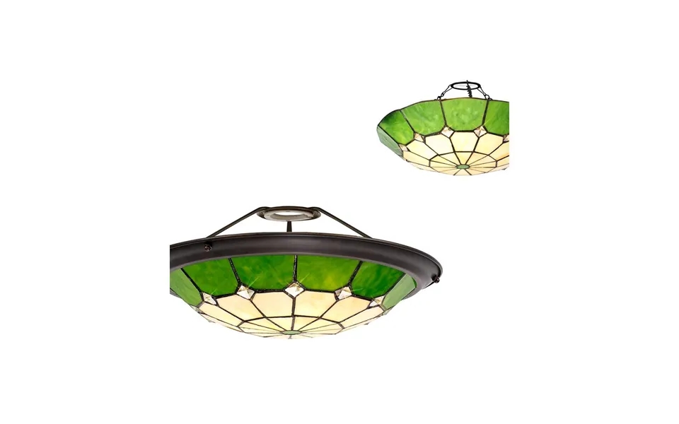 Lotus Petal Tiffany 35cm Uplighter Shade Cream Green Clear Crystal Centre Aged Antique Brass Trim Luxuria