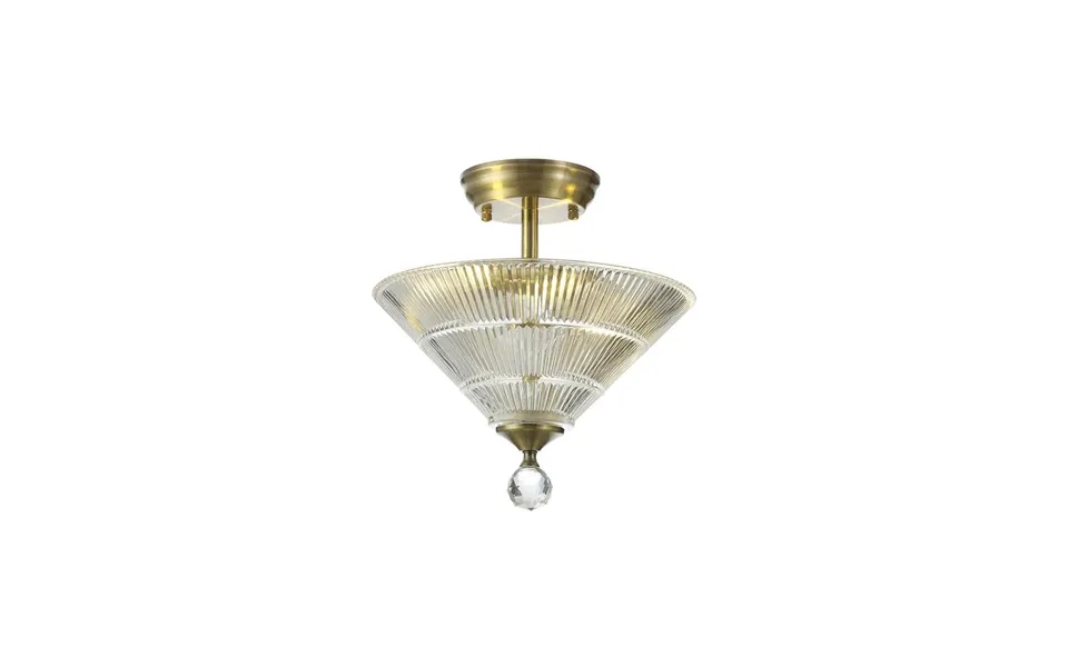 Sirius Flush Ceiling Light 2xe27 With Cone 30cm Glass Shade Antique Brass Clear Luxuria