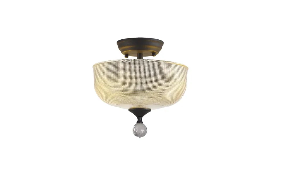 Sirius Flush Ceiling Light 2xe27 With Round 26.5cm Prismatic Effect Glass Shade Graphite Clear Luxuria