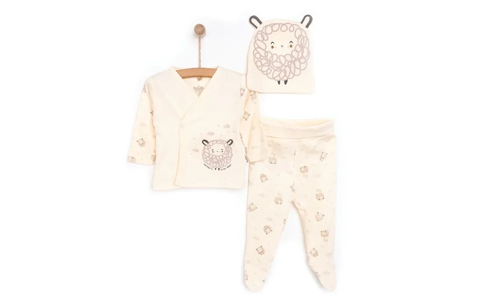 Bebetto Newborn Baby Girl Top-footed Jumpsuit- Hat - Ecru
