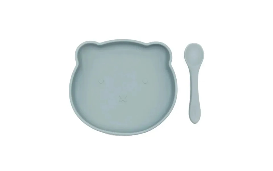 Blw Essentials Bear Plate And Spoon - Dusky Blue