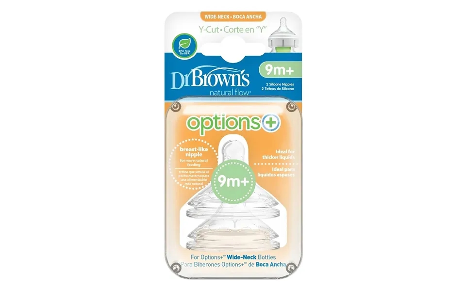 Dr. Brown's Options Baby Bottle Teats Wide-neck Y-cut 9 Months 2 Pcs
