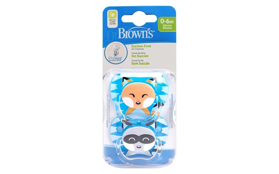 Dr. Brown's Prevent Soothers Animal Faces 0-6 Months Assorted - Blue, 0-6 Months
