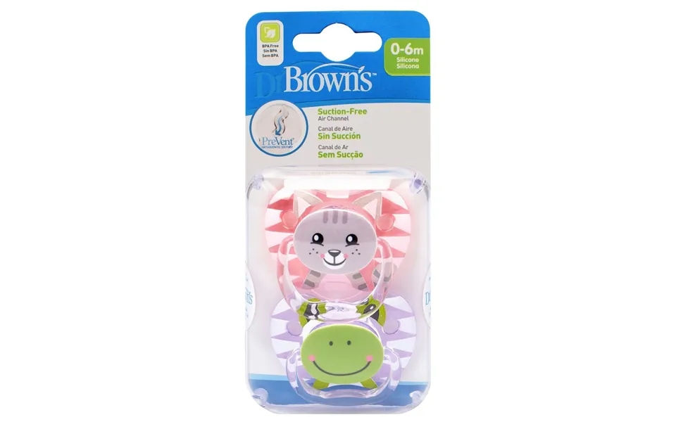 Dr. Brown's Prevent Soothers Animal Faces 0-6 Months Assorted - Pink, 0-6 Months