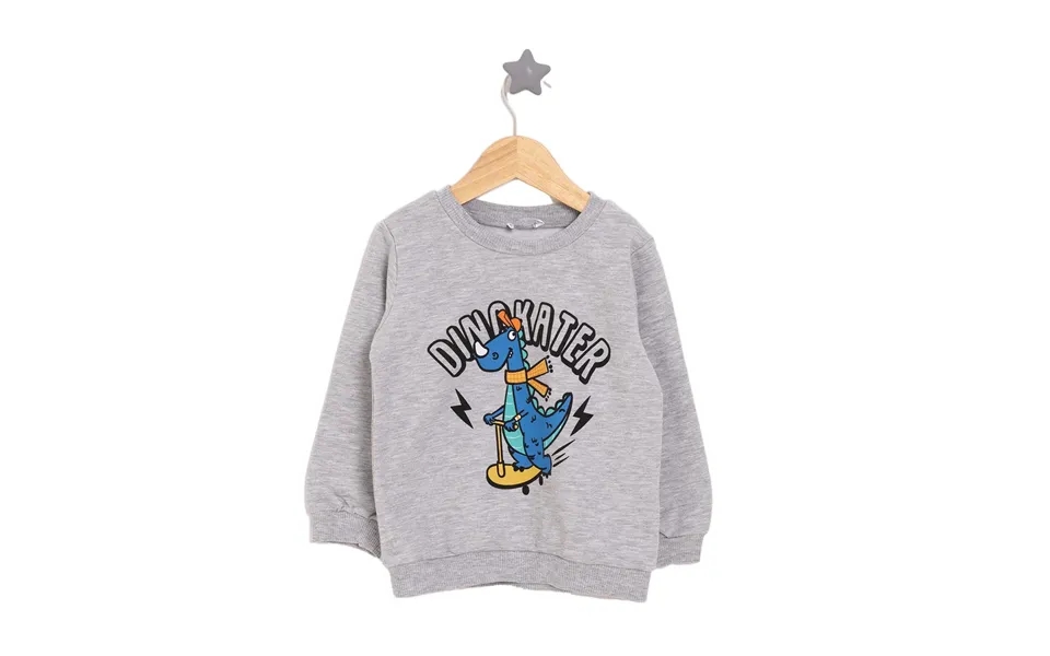 Hellobaby Basic Low Raised Dinokater Printed Sweatshirt - Grey Melange