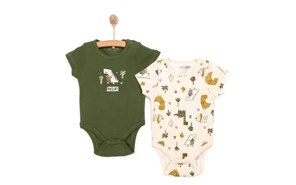 Hellobaby Boy Short Sleeve Bodysuit 2 Pcs - Khaki
