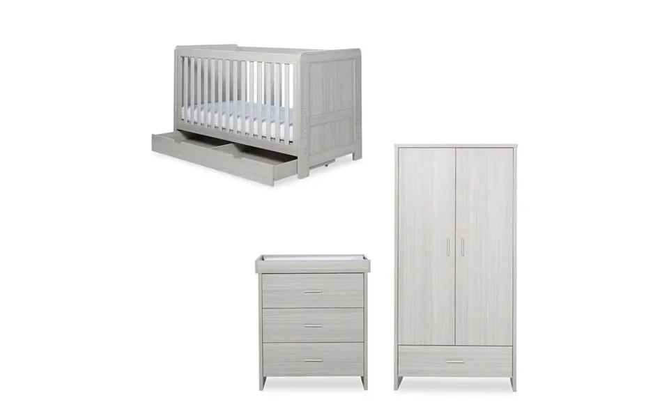 Ickle Bubba Pembrey 3 Piece Furniture Set Under Drawer Ash Grey - Premium Sprung Mattress