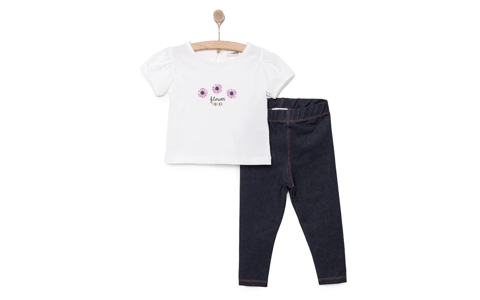 Luess Girl Flower Patterned T-shirt & Leggings - Ecru