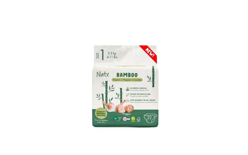 Naty Bamboo Viscose Baby Nappies Size 1 - 22 Nappies