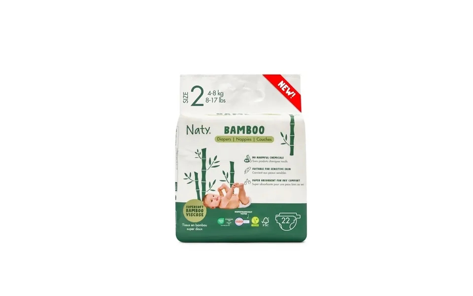 Naty Bamboo Viscose Baby Nappies Size 2 - 22 Nappies