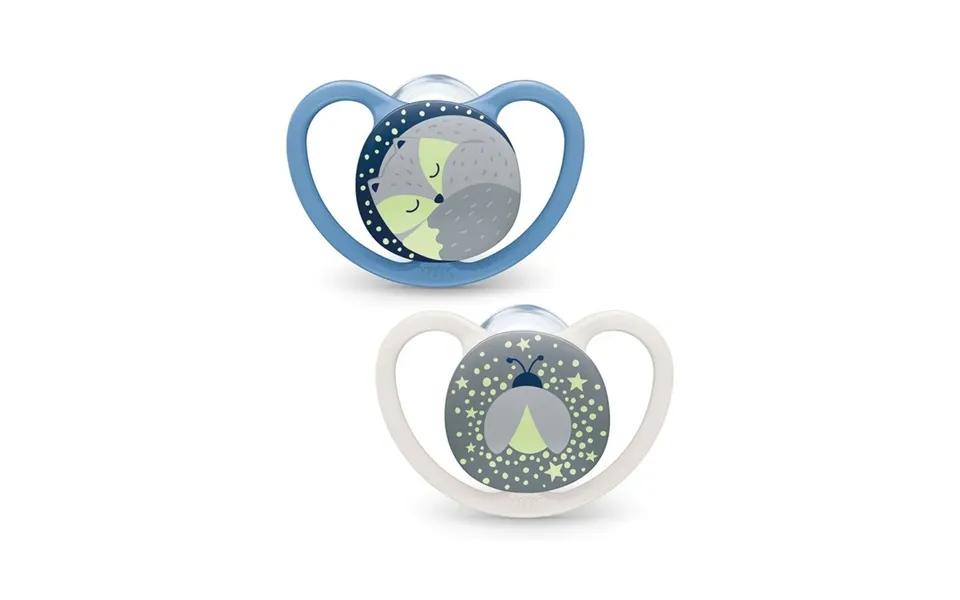 Nuk Space Night Soother 0-6m Pack Of 2 Assorted - Blue
