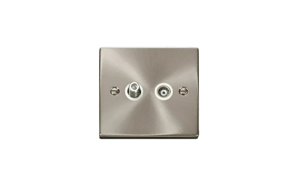 Click Deco 1 Gang Isolated Satellite & Isolated Coaxial Socket Outlet Satin Chrome Insert White