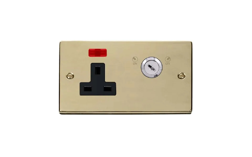 Click Deco 13a 1 Gang Dp Key Lockable Socket With Neon Polished Brass Insert Black