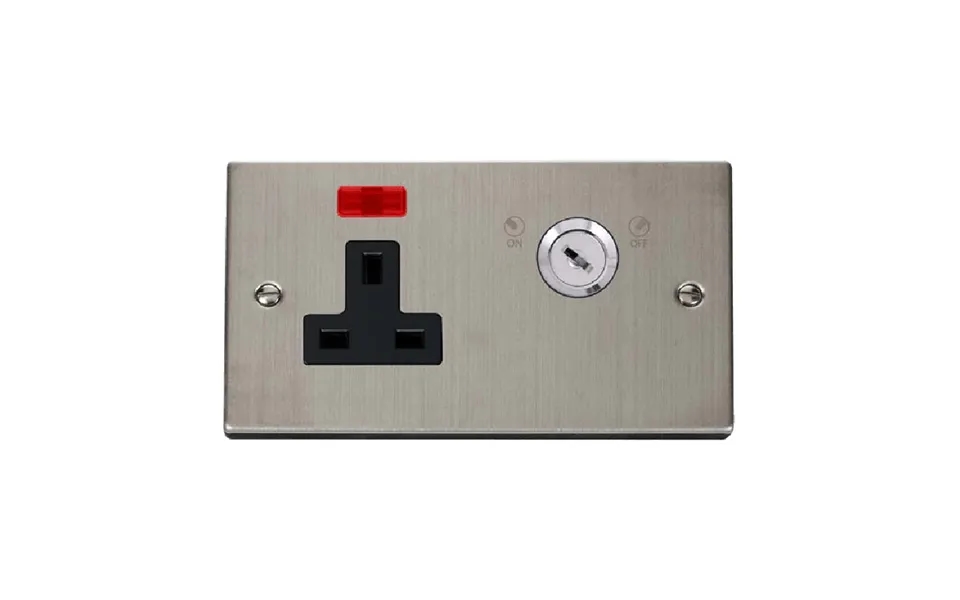 Click Deco 13a 1 Gang Dp Key Lockable Socket With Neon Stainless Steel Insert Black