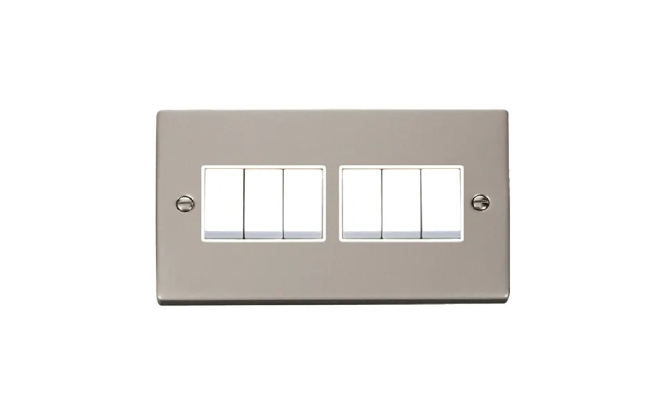 Click Deco 6 Gang 2 Way 10ax Switch Pearl Nickel White Inserts