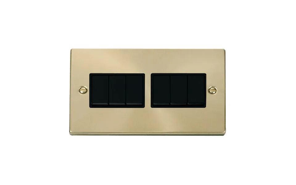 Click Deco 6 Gang 2 Way 10ax Switch Satin Brass Black Inserts