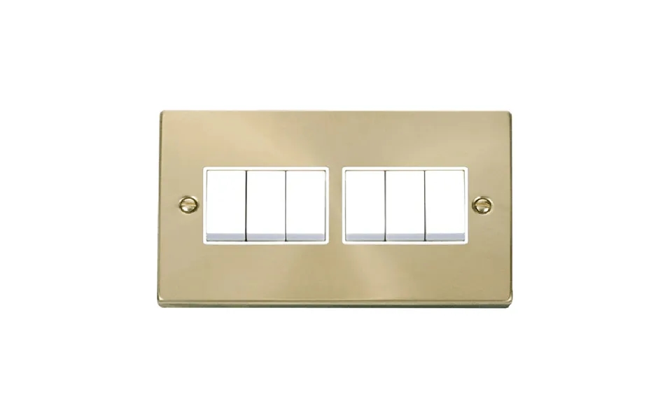 Click Deco 6 Gang 2 Way 10ax Switch Satin Brass White Inserts