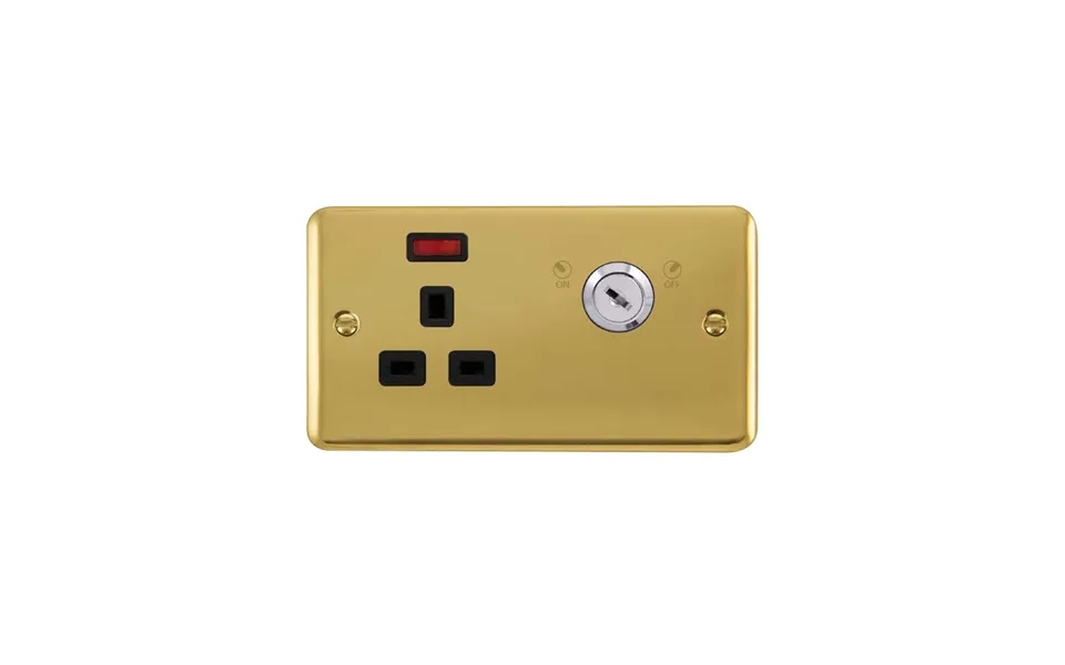 Click Deco Plus 1 Gang Key Lockable Socket 13a Polished Brass Black Inserts