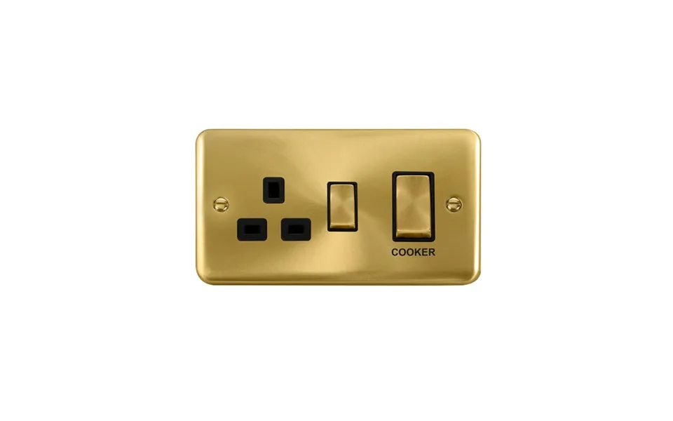 Click Deco Plus 2 Gang Cooker Switch & Socket Satin Brass Black Inserts
