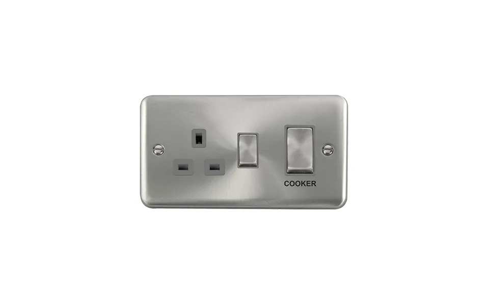 Click Deco Plus 2 Gang Cooker Switch & Socket Satin Chrome Grey Inserts
