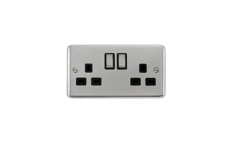 Click Deco Plus 2 Gang Socket 13a Polished Chrome Black Inserts