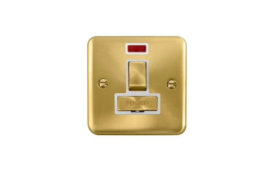 Click Deco Plus Switched Fused Spur Satin Brass White Inserts Neon Light