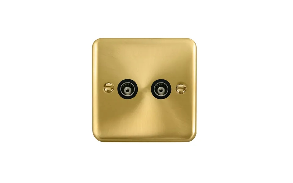 Click Deco Plus Twin Isolated Coaxial Outlet Satin Brass Black Inserts