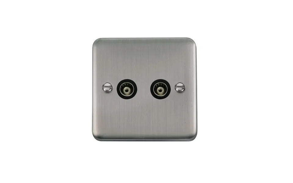 Click Deco Plus Twin Isolated Coaxial Outlet Stainless Steel Black Inserts