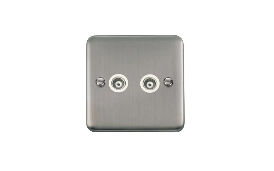 Click Deco Plus Twin Isolated Coaxial Outlet Stainless Steel White Inserts