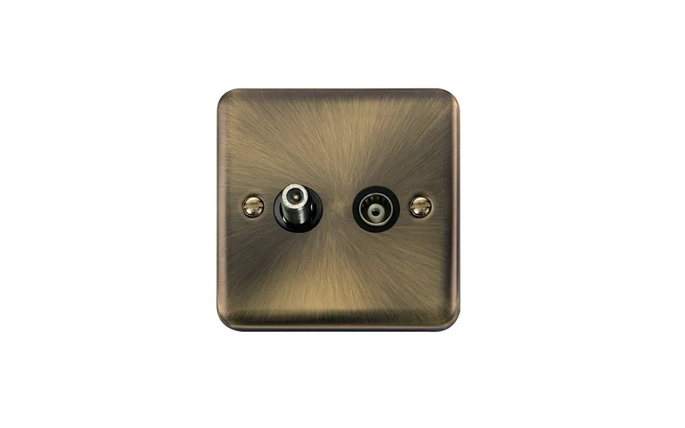 Click Deco Plus Twin Isolated Satellite & Isolated Coaxial Outlet Antique Brass Black Inserts