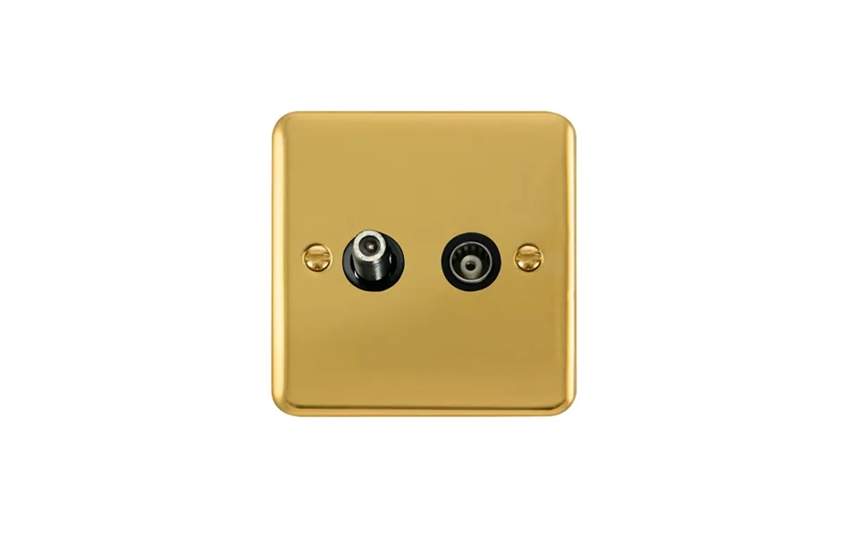 Click Deco Plus Twin Isolated Satellite & Isolated Coaxial Outlet Polished Brass Black Inserts