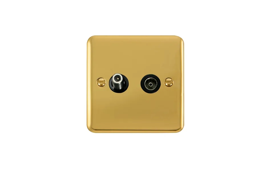 Click Deco Plus Twin Non-isolated Satellite & Non-isolated Coaxial Outlet Polished Brass Black Inserts