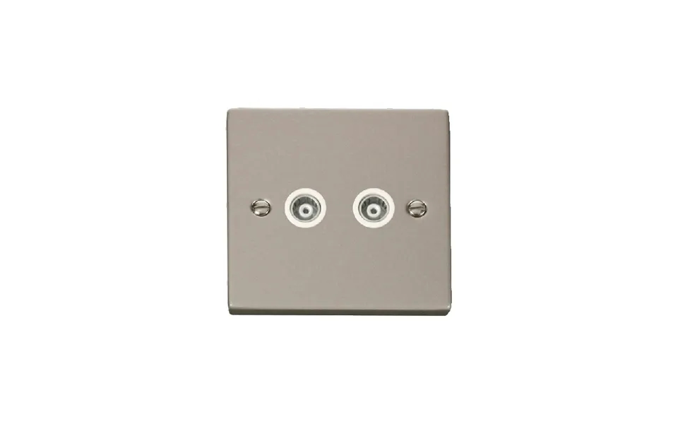 Click Deco Twin Isolated Coaxial Socket Outlet Pearl Nickel Insert White